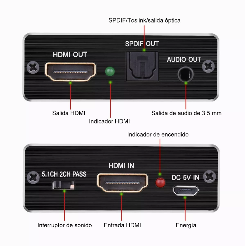 Extractor De Audio Hdmi 4k 5.1 Spdif Estéreo