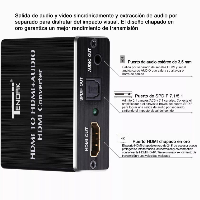 Extractor De Audio Hdmi 4k 5.1 Spdif Estéreo