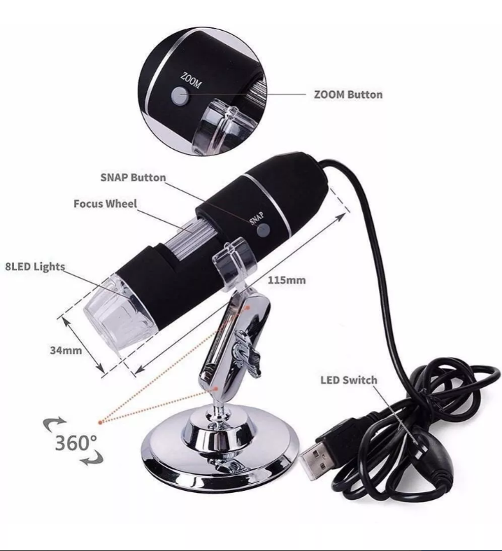 Cámara Microscopio Electrónico Digital 8 Led Usb 1000x Zoom