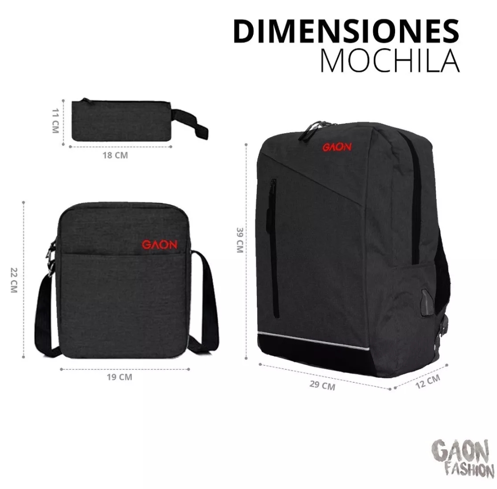 Mochila Escolar Bolsa Bandolera Backpack De Hombre Y Mujer Gaon negra.