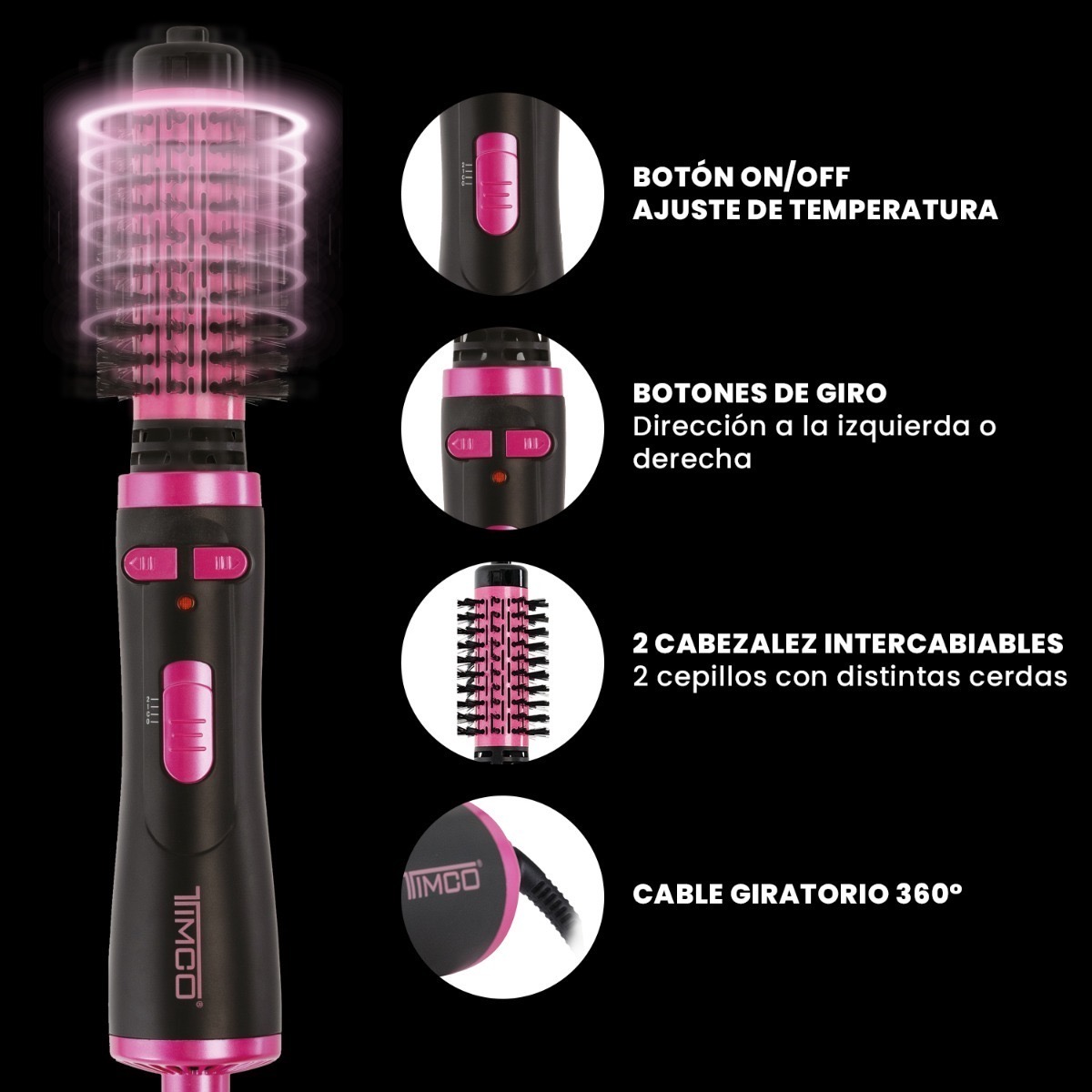 Cepillo De Aire 2 En 1 Rotatorio 360 Timco