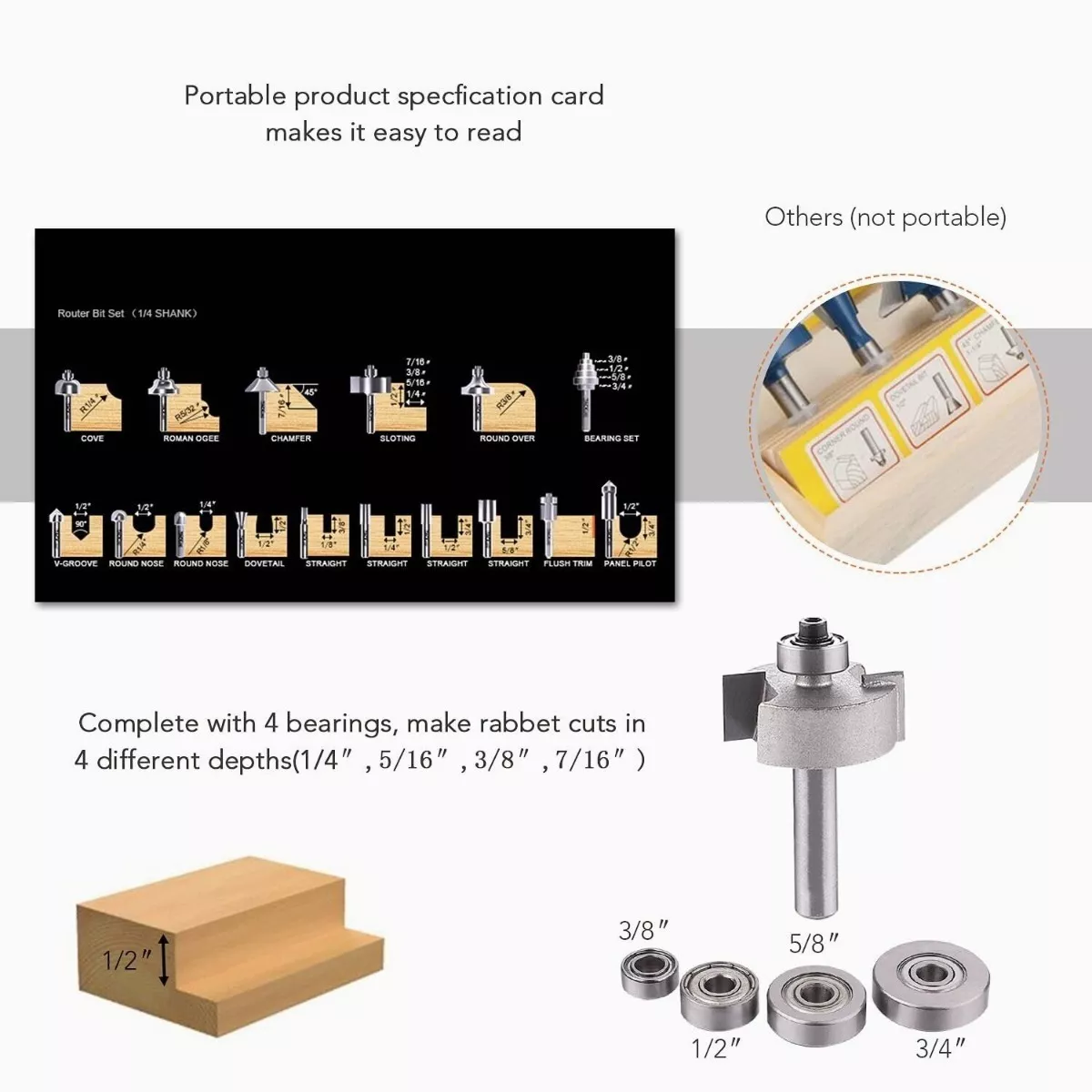 Set 19 Piezas Fresas Brocas Router 1/4 Rebajadora De Madera