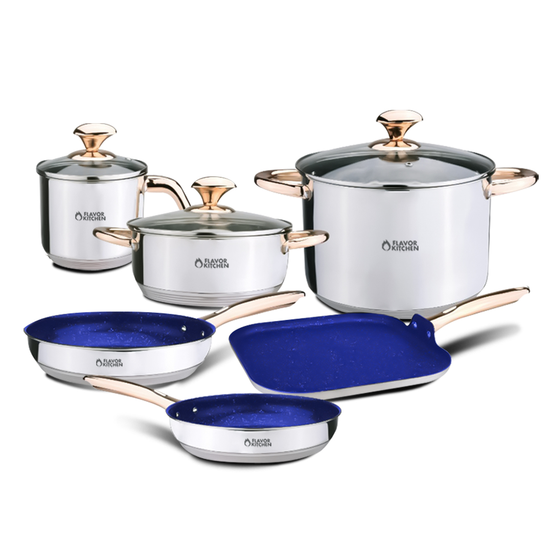 Batería de Cocina 9 Piezas Acero Inoxidable Flavor Kitchen Línea Premium