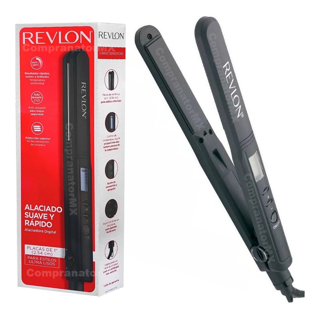 Plancha de cabello Revlon Perfect Heat Straight 3X Ceramic 1" Digital Flat Iron RVST2082 negra 110V