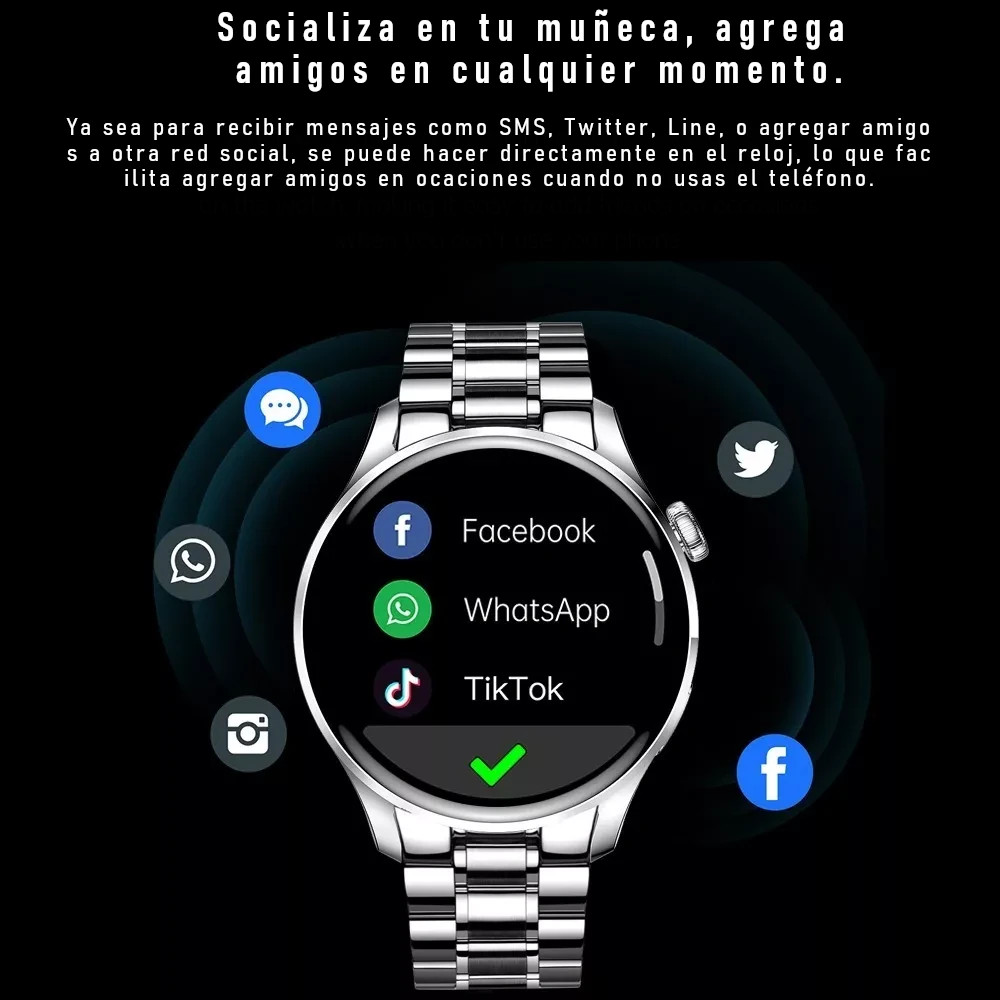 Reloj inteligente smart watch bluetooth multifuncional, metálico, resistente al agua.
