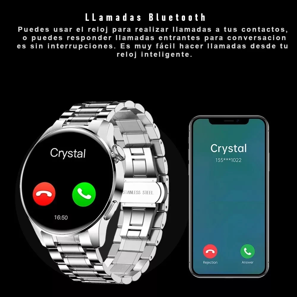 Reloj inteligente smart watch bluetooth multifuncional, metálico, resistente al agua.
