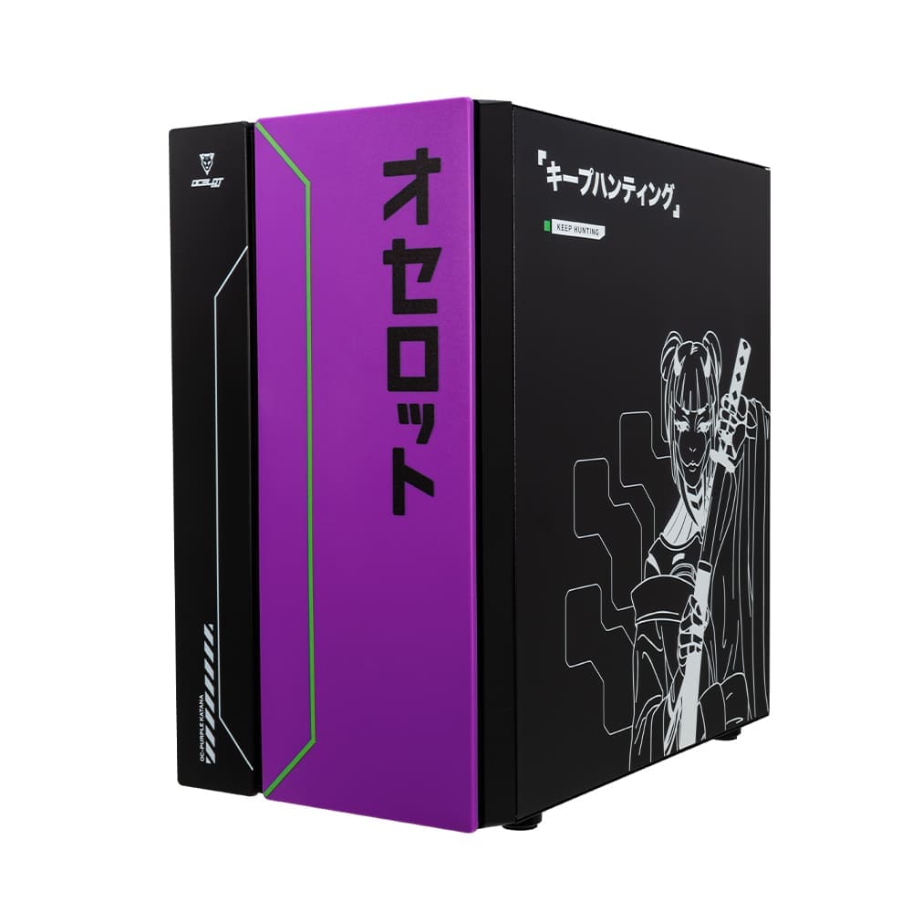 Gabinete Ocelot Gaming Purple Katana mATX, Cristal Templado, sin Fuente, Morado y Negro
