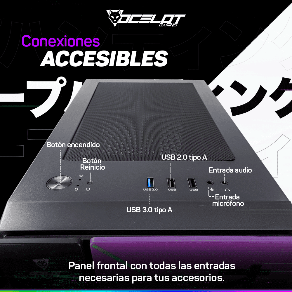 Gabinete Ocelot Gaming Purple Katana mATX, Cristal Templado, sin Fuente, Morado y Negro