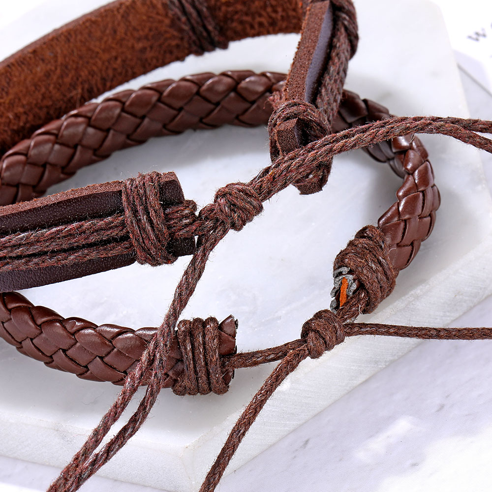 Pulseras Hombre Cuerda Piel Set 3 Con Placa De Batman