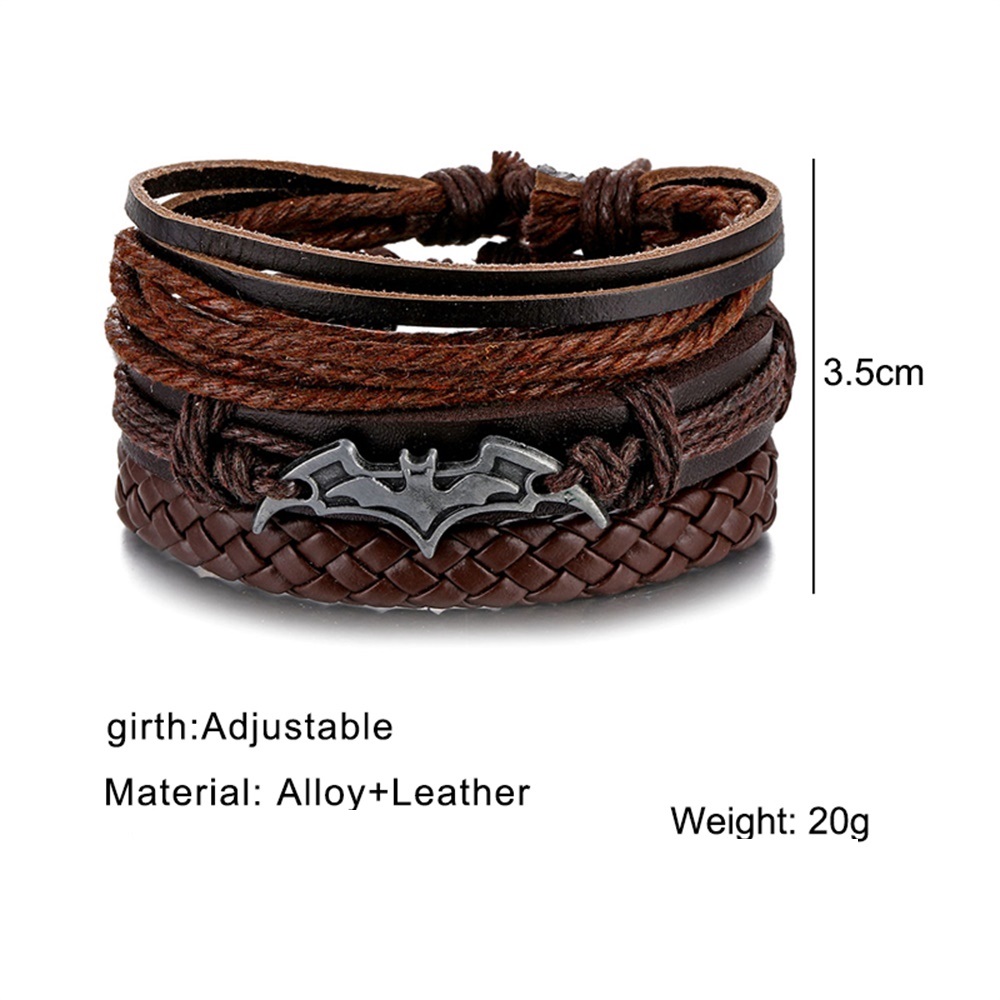 Pulseras Hombre Cuerda Piel Set 3 Con Placa De Batman