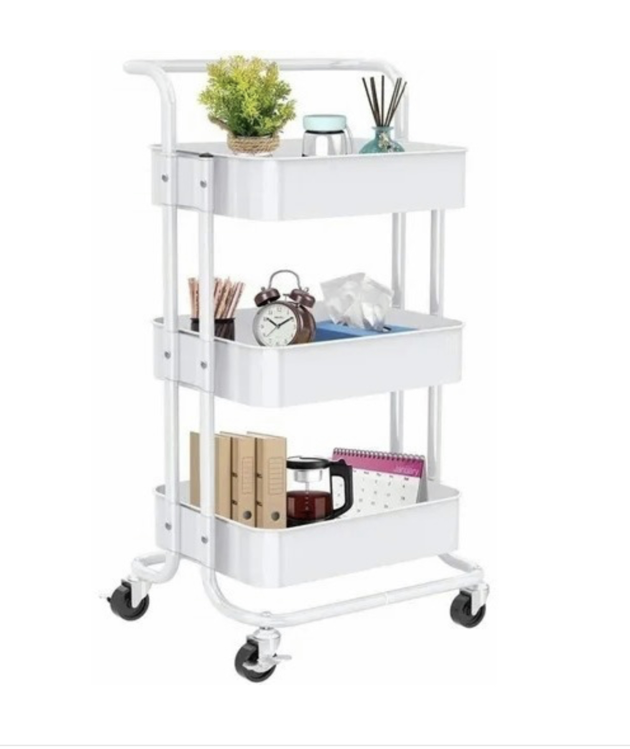 Carrito Organizador Multiusos 3 Niveles Ruedas 360 De Metal Blanco, FUNBU