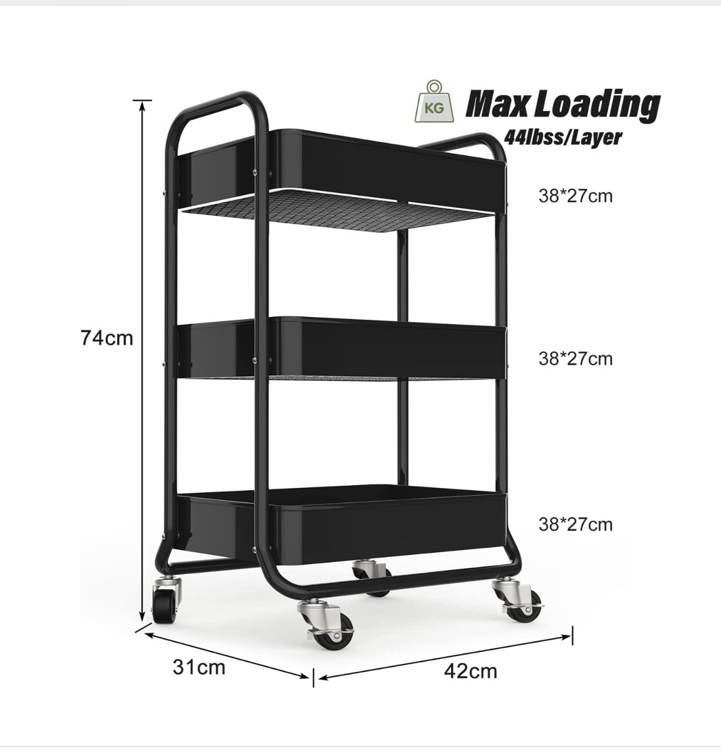 Carrito Organizador Multiusos 3 Niveles Ruedas 360 De Metal Blanco, FUNBU