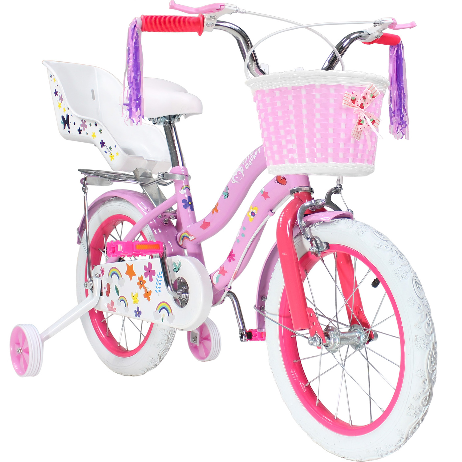 Bicicleta Rosa Infantil R16 Para Niña Canasta Y Rueditas