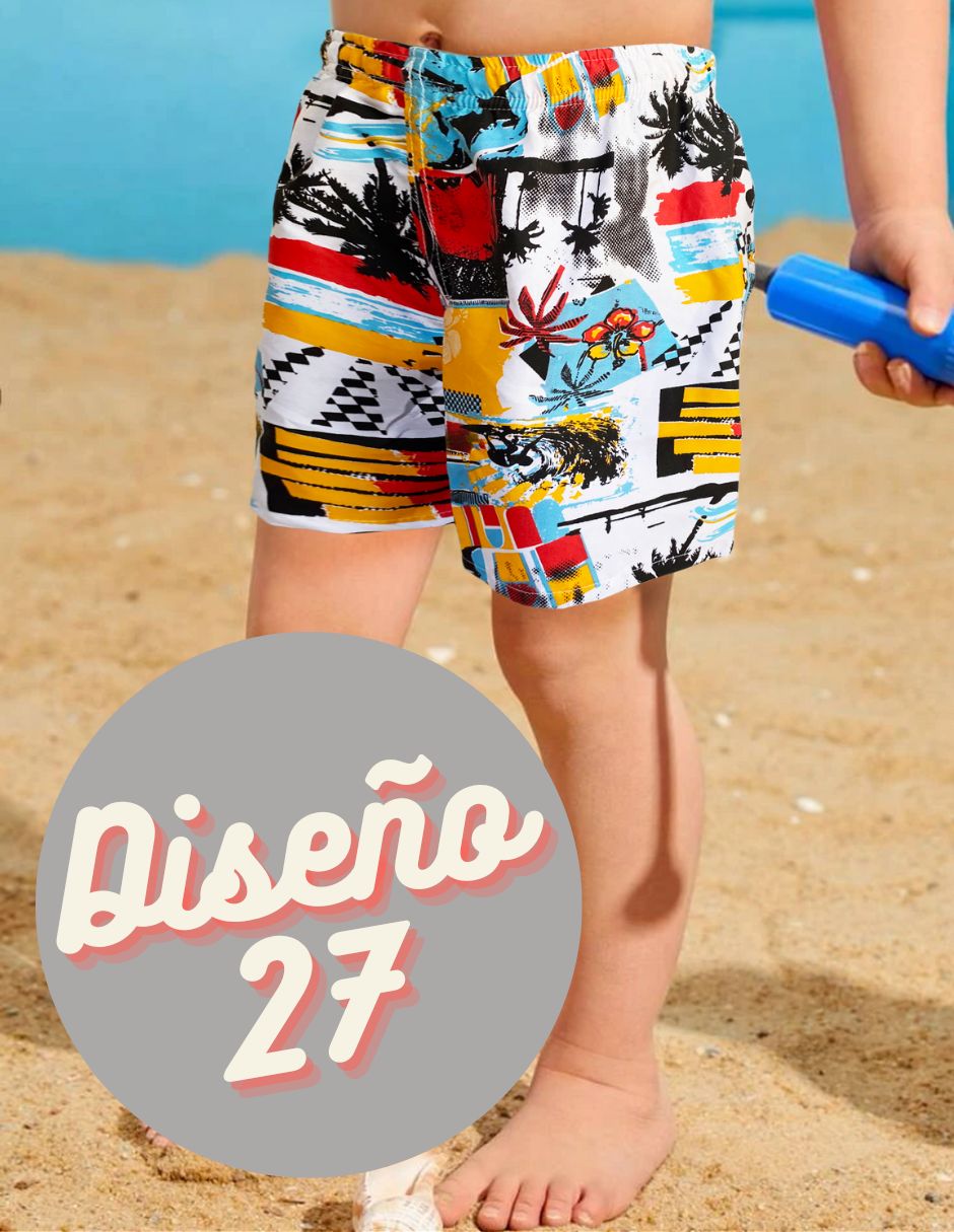 Short Duradero Niño Bermuda Casual Verano Playa Alberca Color 