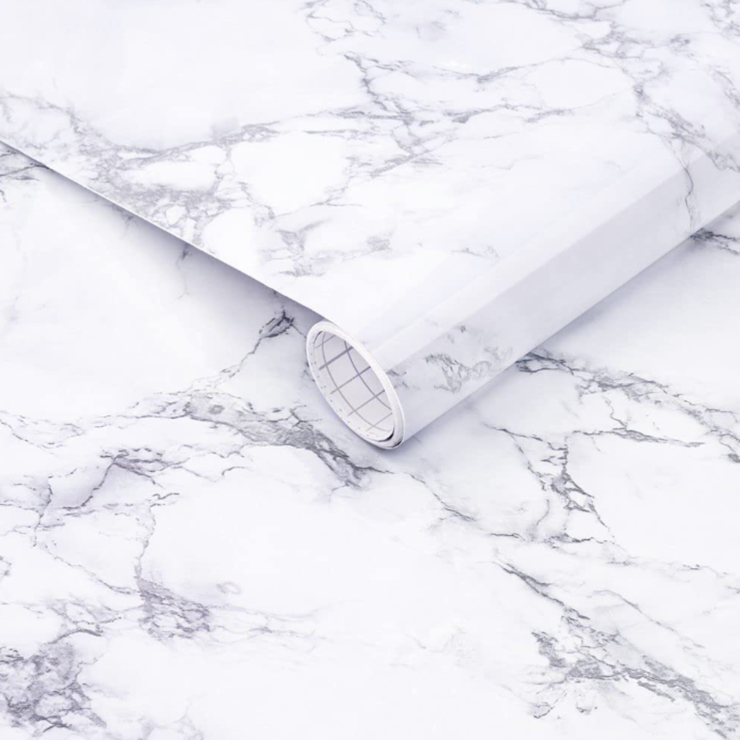 Papel tapiz autoadhesivo de mármol blanco, papel tapiz de vinilo  impermeable, removible para muebles, 355 x 16 pulgadas, color blanco, gris,  mate