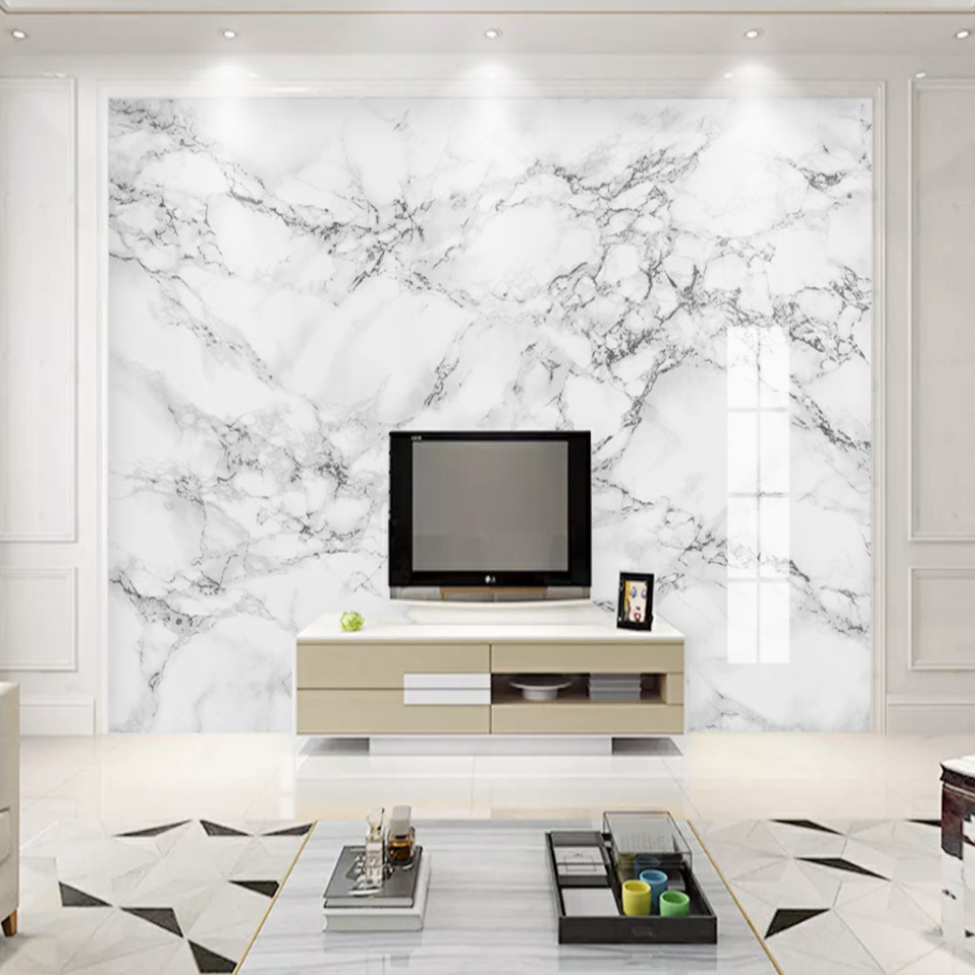 PAPEL TAPIZ CON ADHESIVO VINILICO MÁRMOL BLANCO ROLLO 10 M