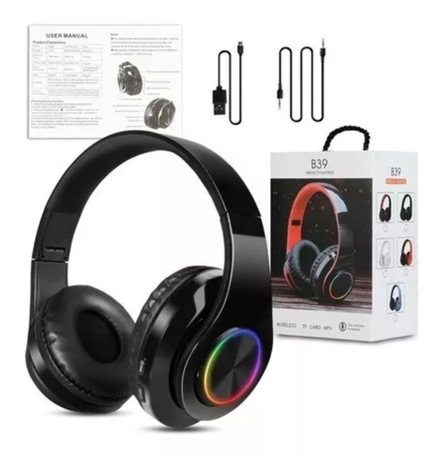 Audífonos De Diadema Bluetooth Inalámbricos Plegables Azul Color Negro Color De La Luz Rbg