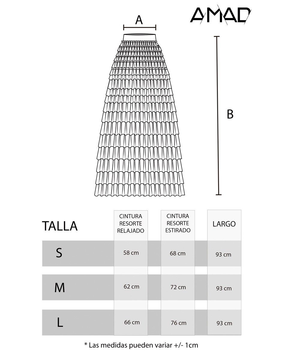 Falda maxi fruncidos horizontales 