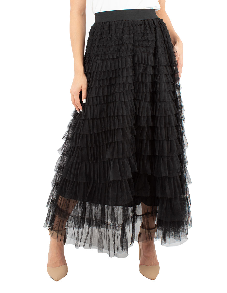 Falda maxi fruncidos horizontales 