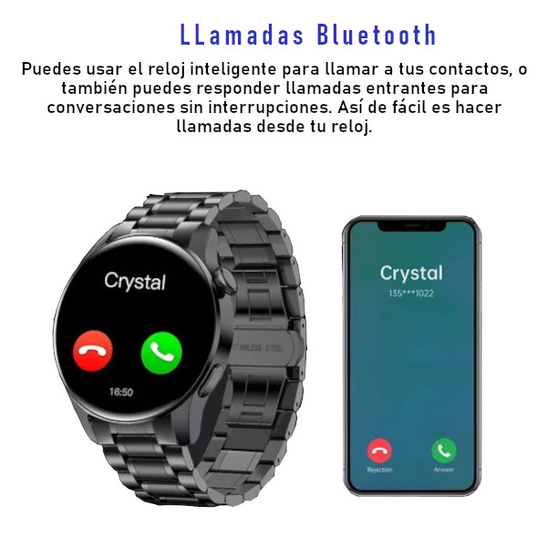 Reloj inteligente smart watch bluetooth multifuncional, metálico, resistente al agua.