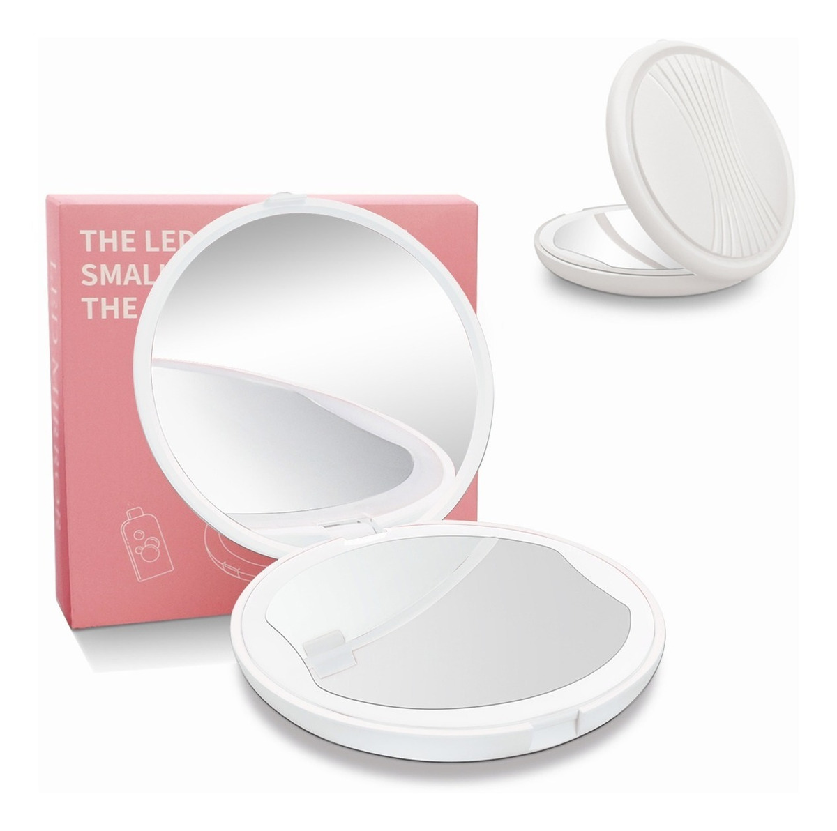 Espejo Para Maquillaje Luz Led Bolsillo Portatil 1x5 Aumento BLANCO, FUNBU