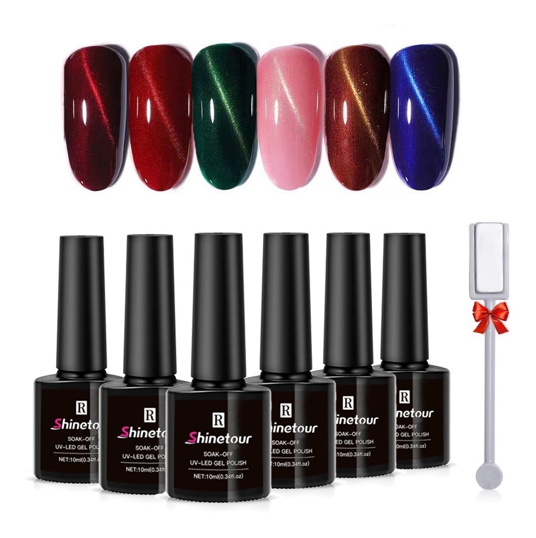 Esmaltes Uñas Gel Uñas Efecto Ojo Gato 3d+doble Iman,6 Uds FUNBU