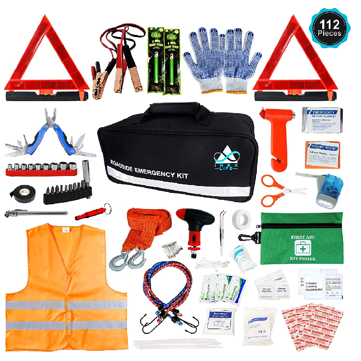 Kit Emergencia Auto Herramientas Chaleco Reflectante 112pcs