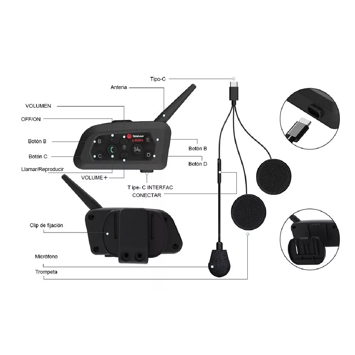 Intercomunicador Motocicleta Para Casco Bluetooth 1pcs, Ip65