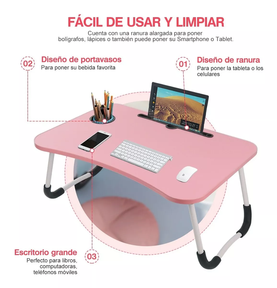 Mesa Plegable Portátil Soporte Laptop Rosa