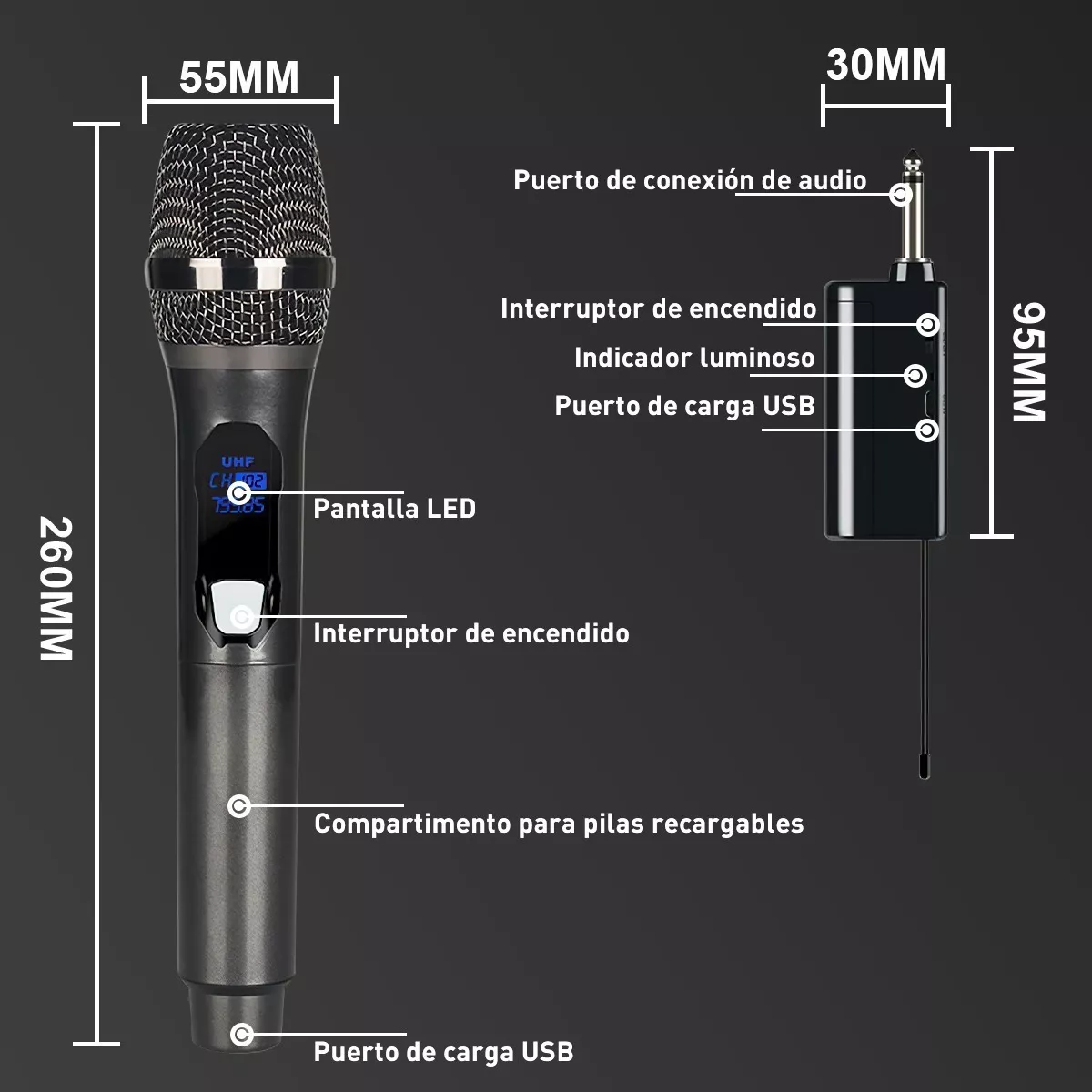  Microfono Inalambrico Recargable General Karaoke Profesional 