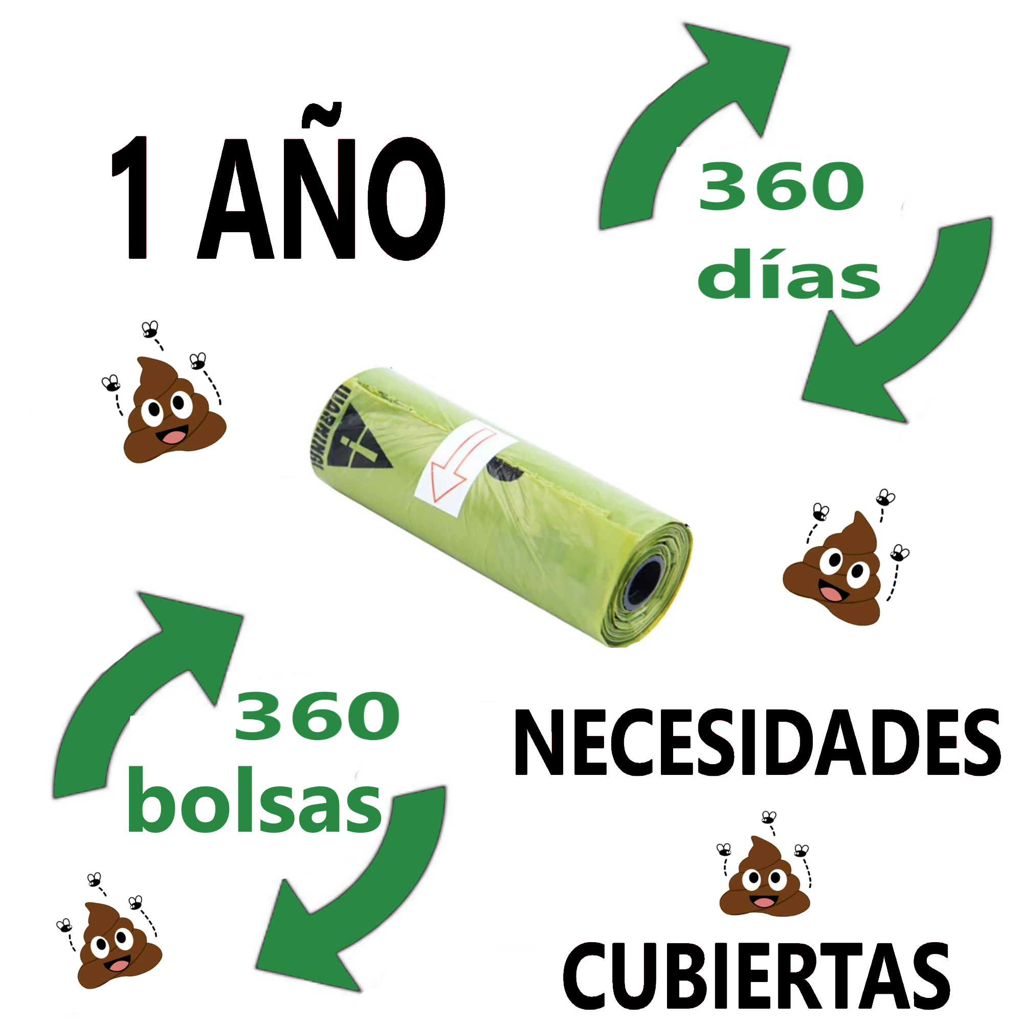 360 Bolsas Biodegradable Con Dispensador Para Popo De Perro