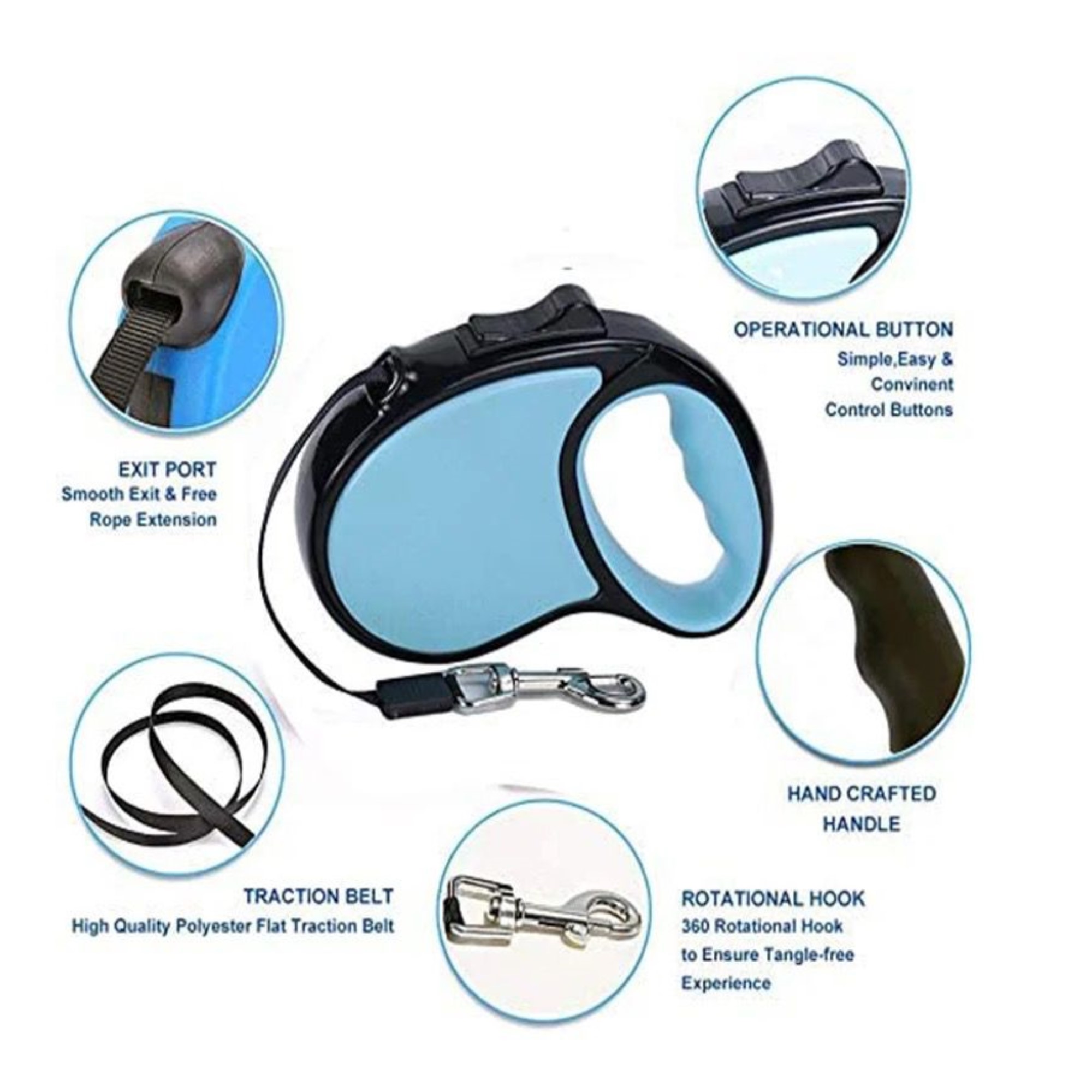 Correa Retráctil Para Perros Durable 5 Mts Hasta 15 Kg
