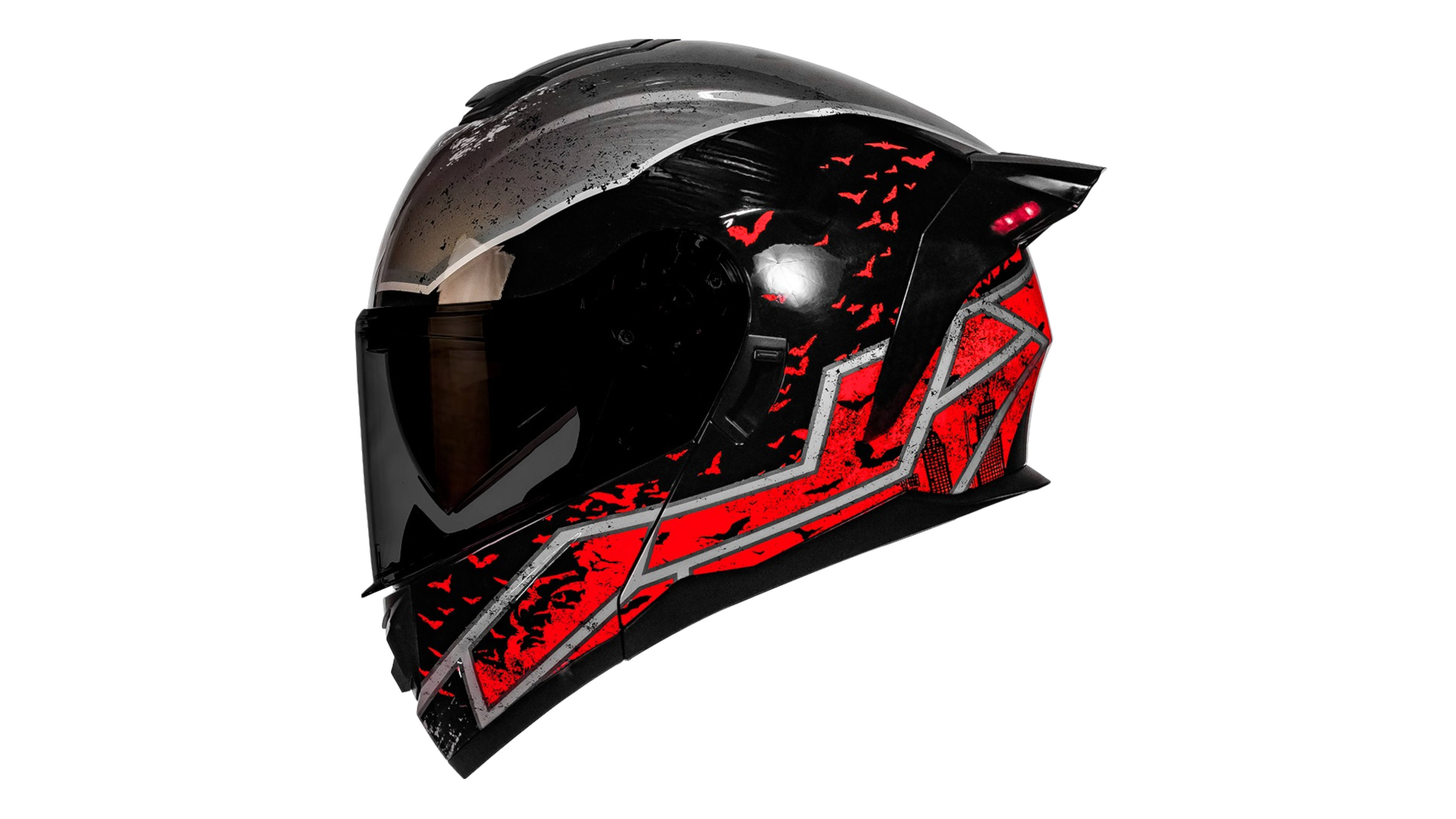  CASCO KOV BATMAN  ZERO ROJO ABATIBLE  CON LED DC COMICS CERTIFICADO DOT