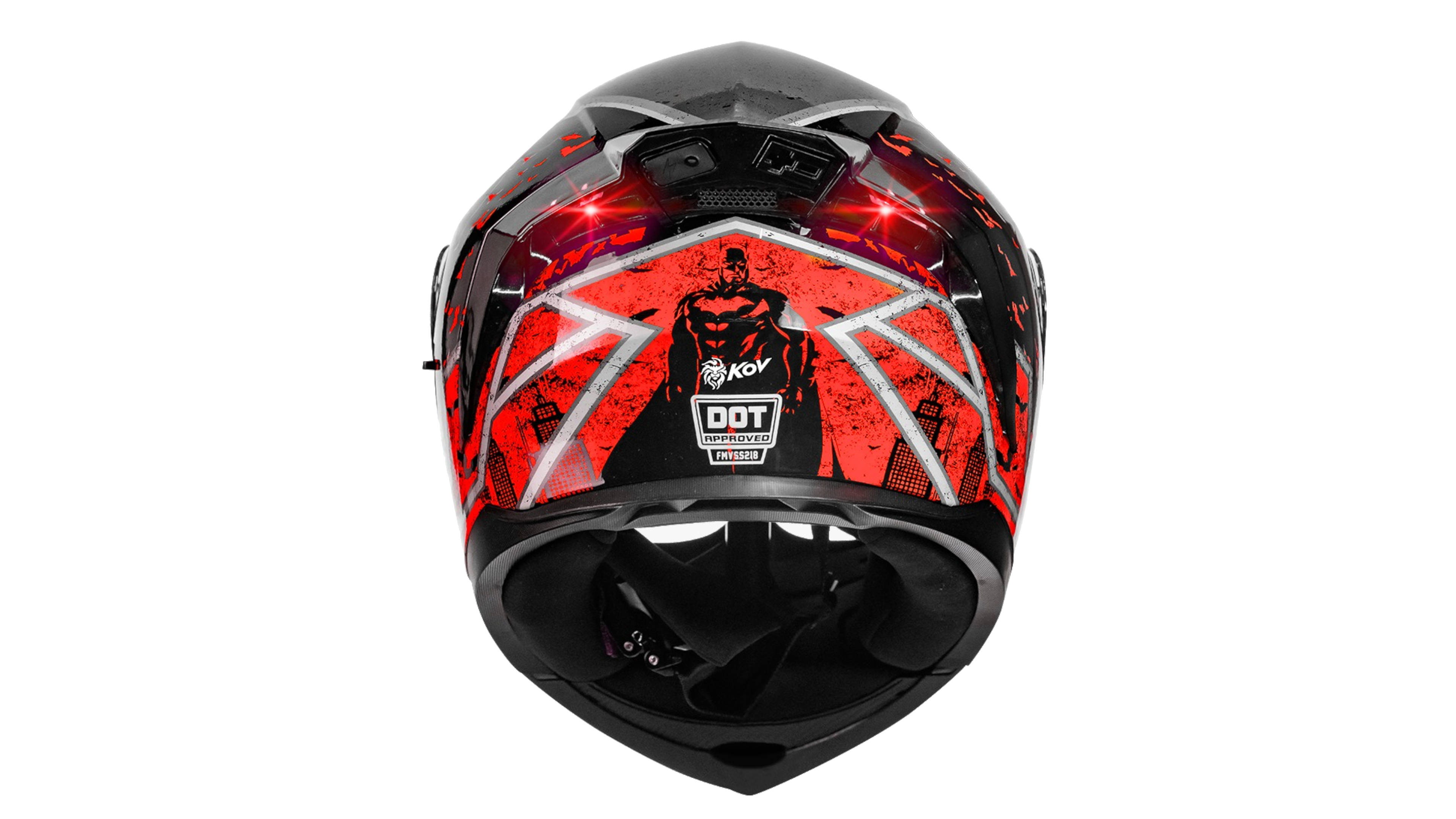  CASCO KOV BATMAN  ZERO ROJO ABATIBLE  CON LED DC COMICS CERTIFICADO DOT