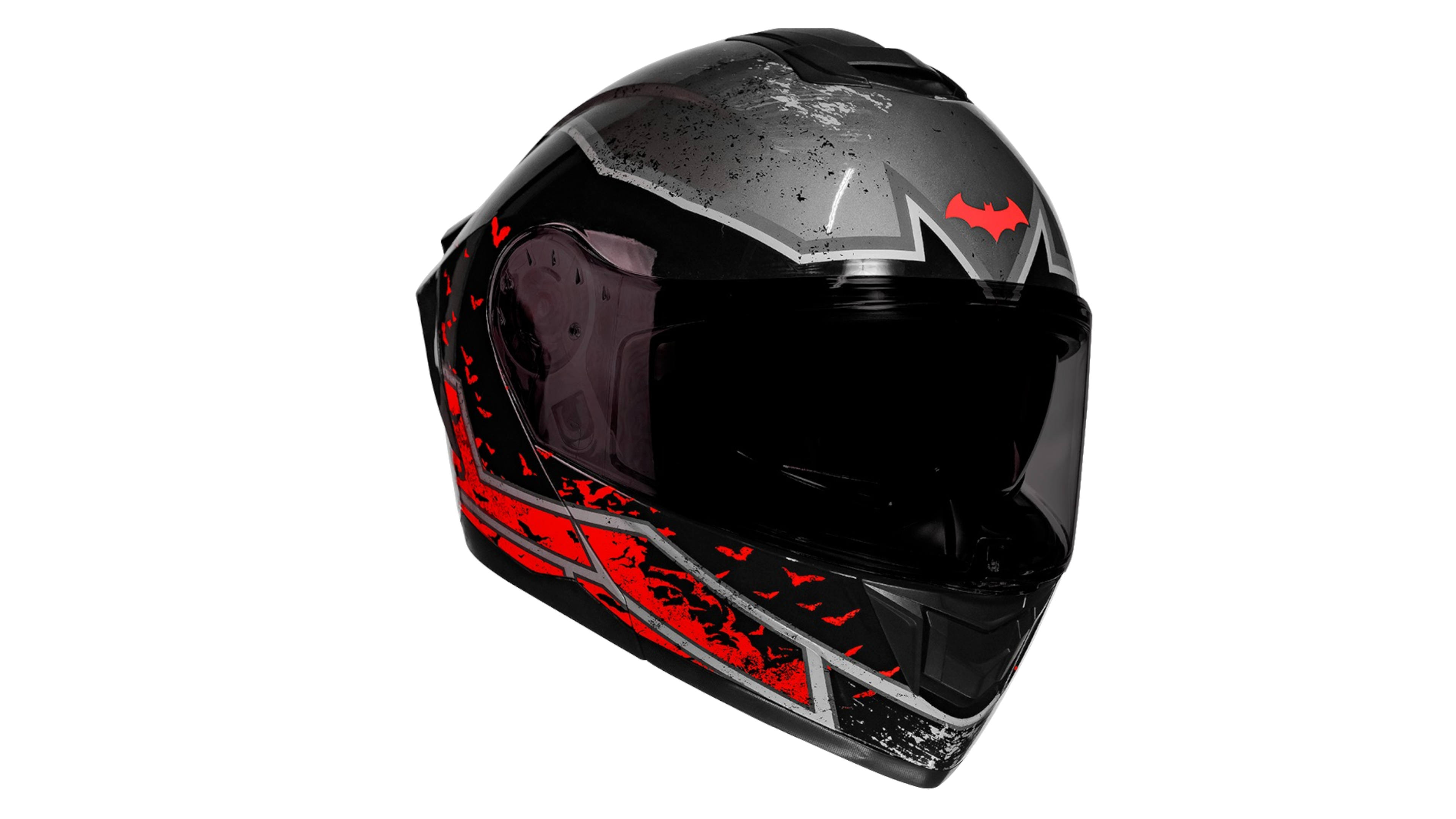  CASCO KOV BATMAN  ZERO ROJO ABATIBLE  CON LED DC COMICS CERTIFICADO DOT