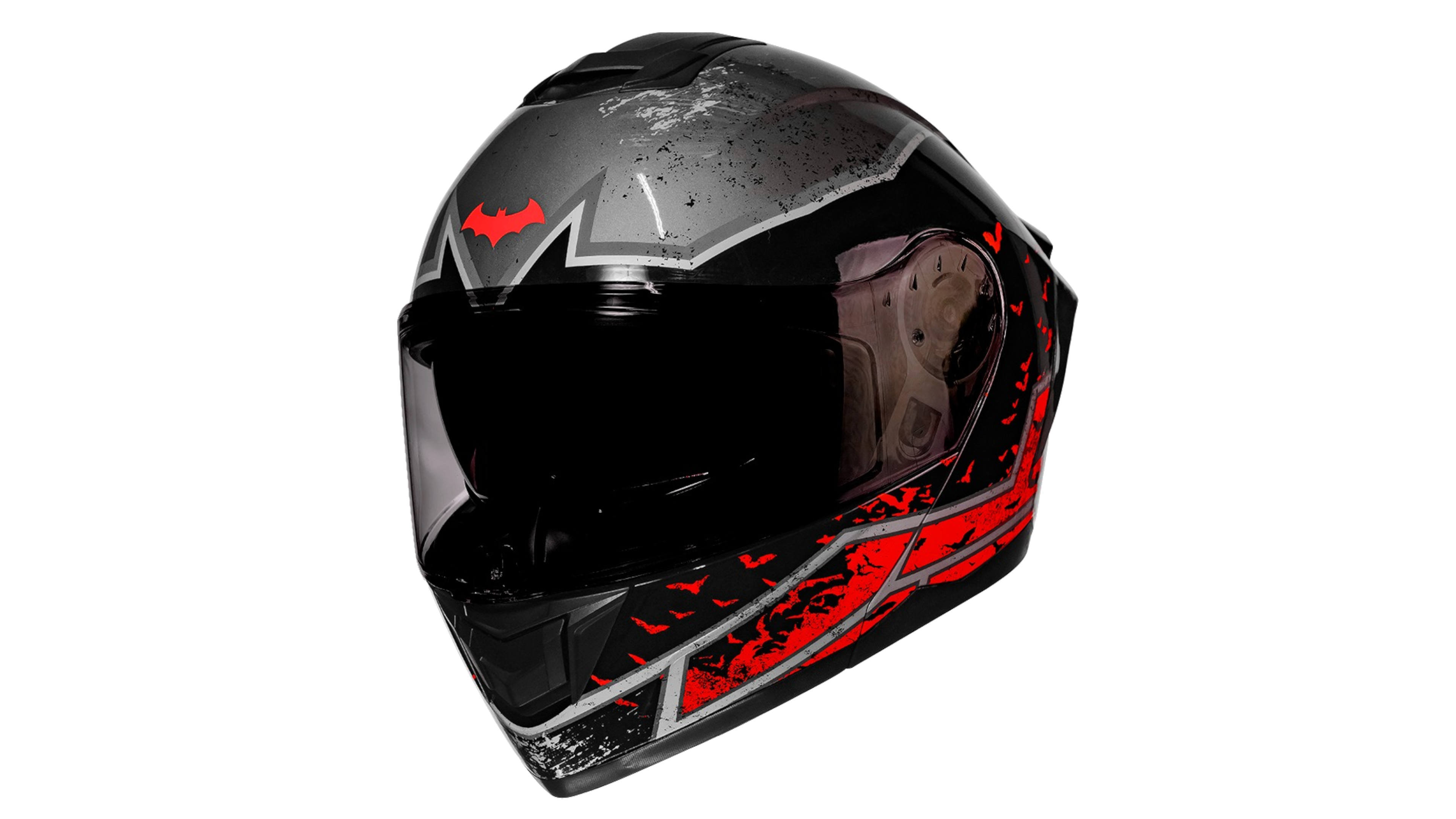  CASCO KOV BATMAN  ZERO ROJO ABATIBLE  CON LED DC COMICS CERTIFICADO DOT