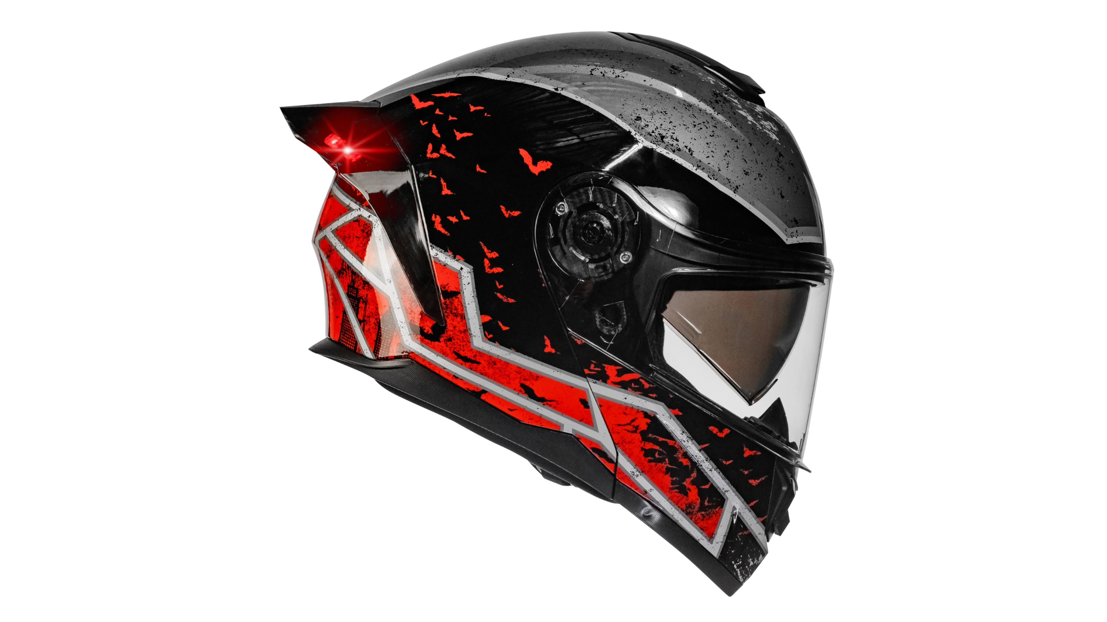  CASCO KOV BATMAN  ZERO ROJO ABATIBLE  CON LED DC COMICS CERTIFICADO DOT