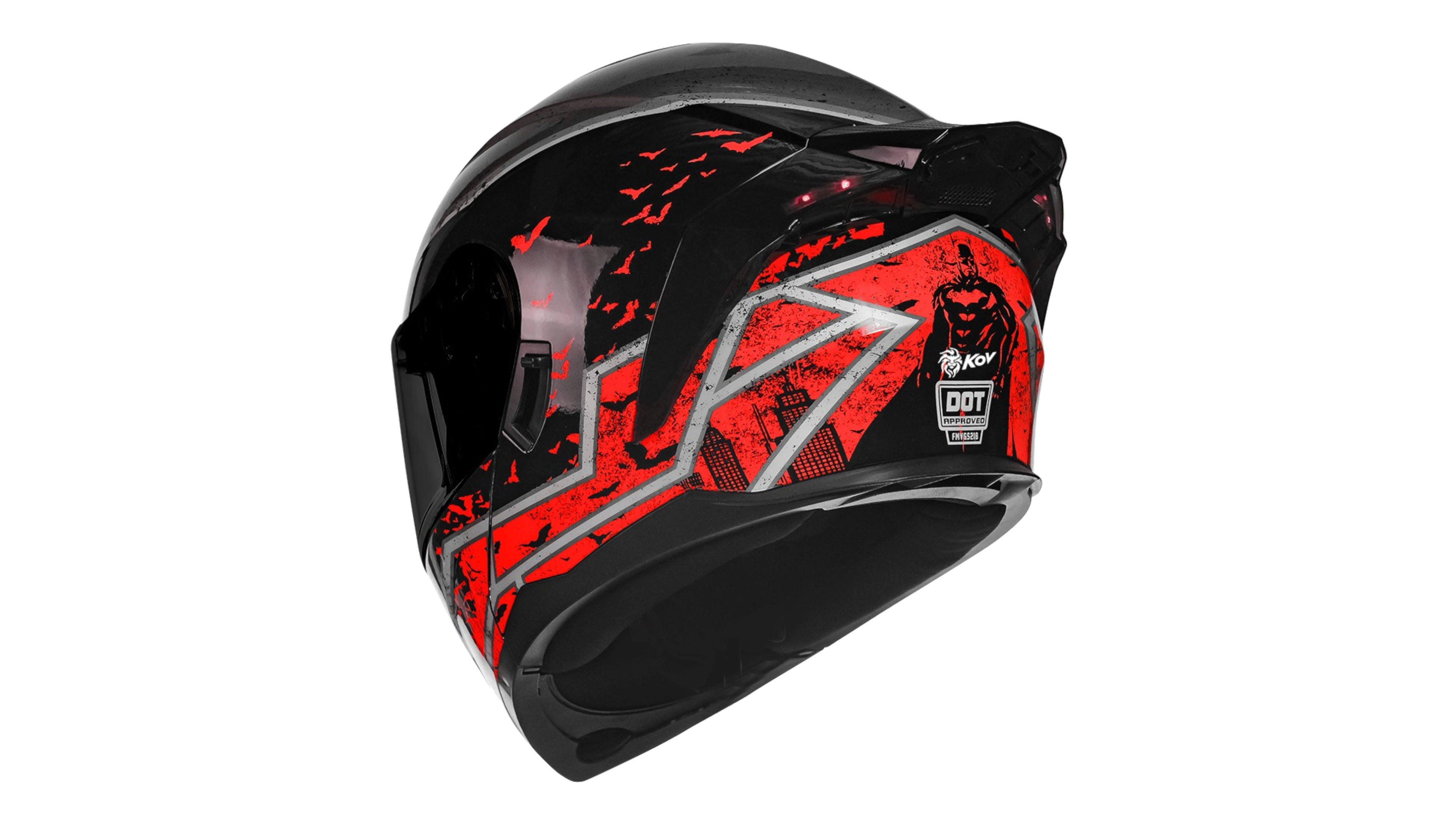 CASCO KOV BATMAN  ZERO ROJO ABATIBLE  CON LED DC COMICS CERTIFICADO DOT