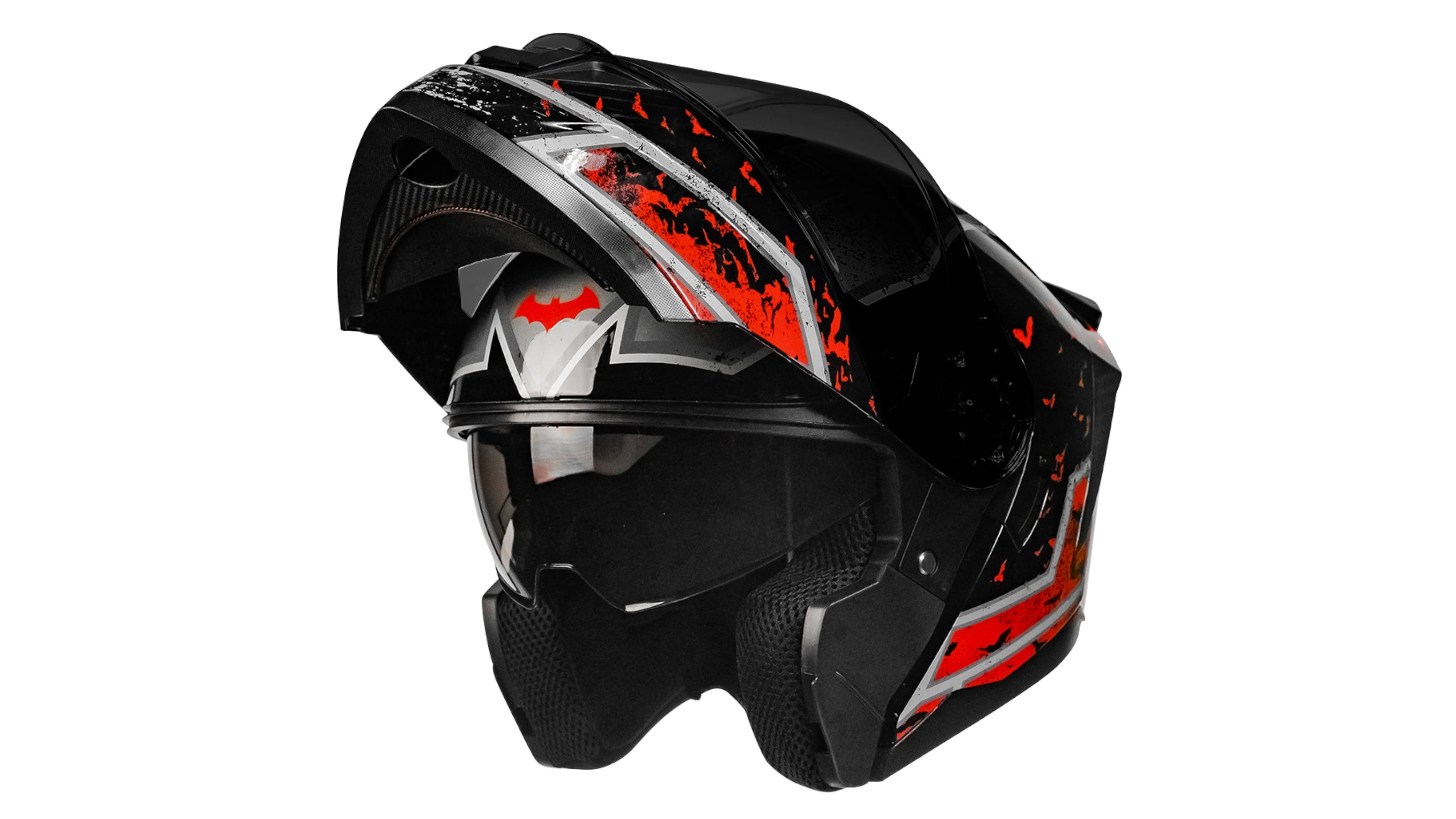 CASCO KOV BATMAN  ZERO ROJO ABATIBLE  CON LED DC COMICS CERTIFICADO DOT