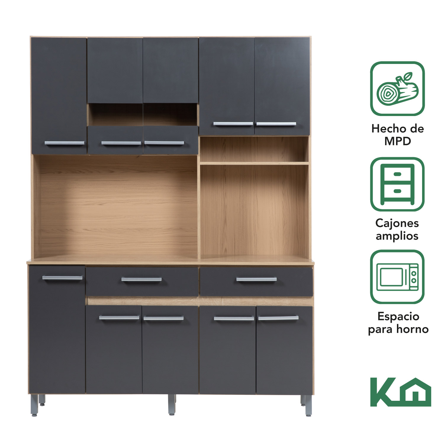 Alacena Rack Multiusos Puertas Repisas Cajones Cocina 201 Cm