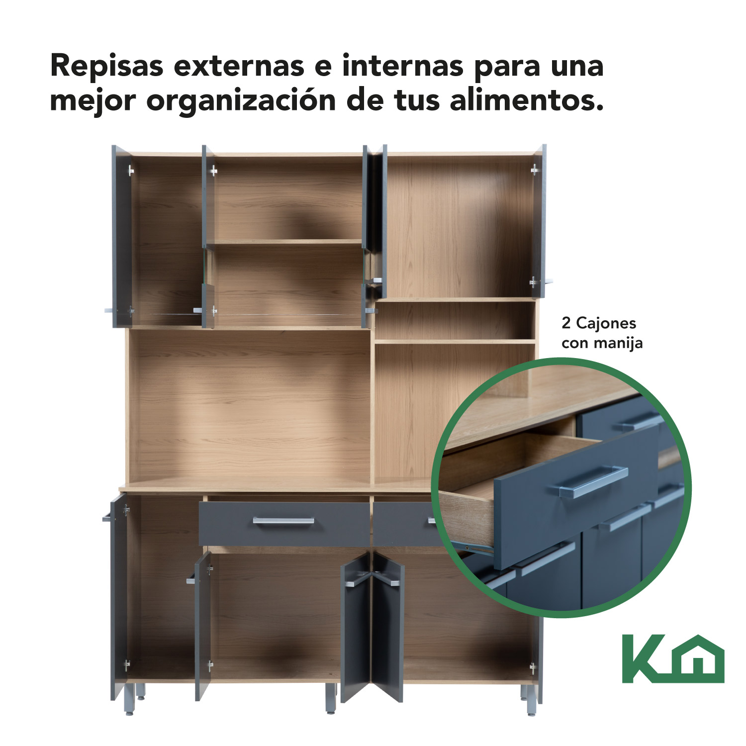 Alacena Rack Multiusos Puertas Repisas Cajones Cocina 201 Cm