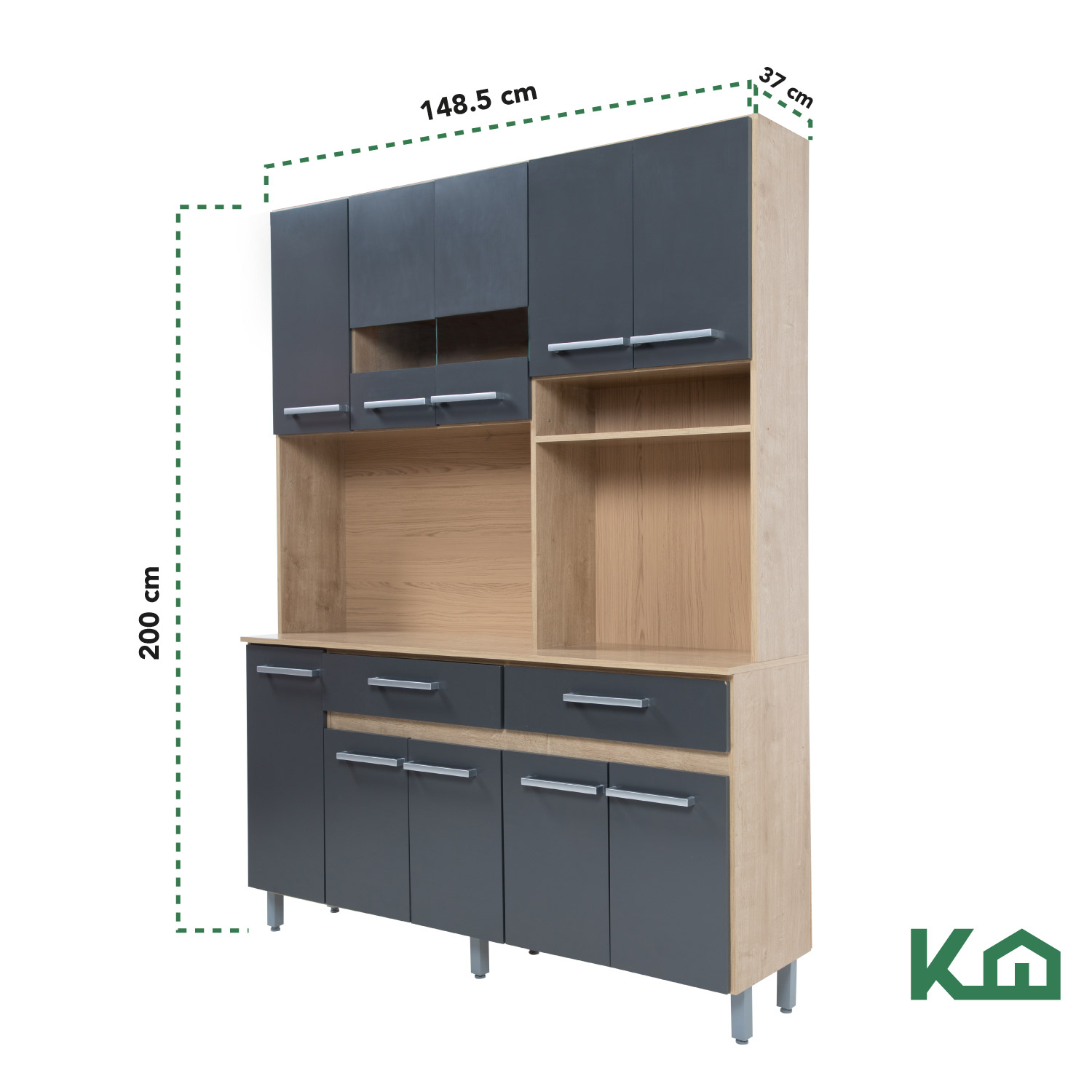 Alacena Rack Multiusos Puertas Repisas Cajones Cocina 201 Cm