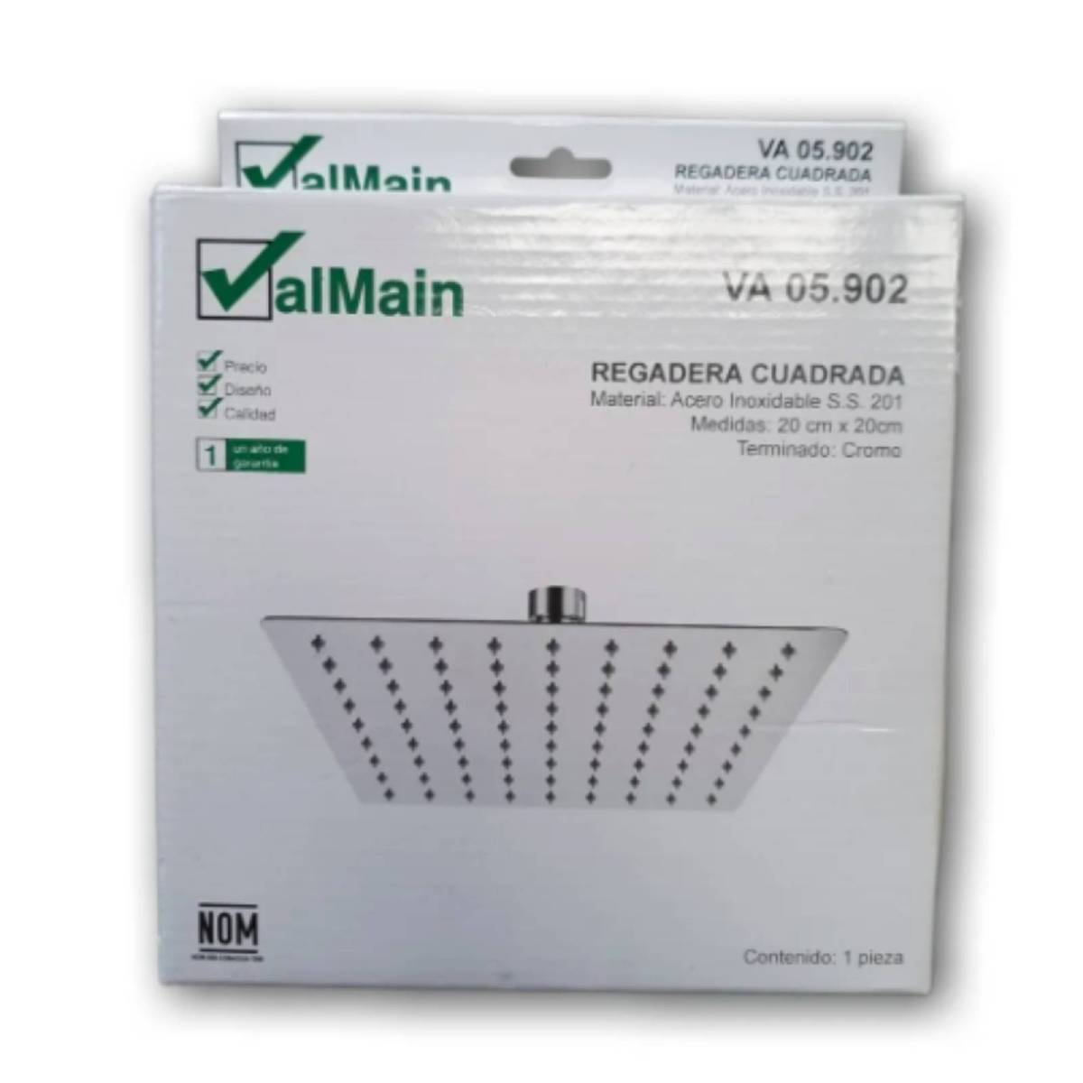 Regadera Cuadrada De Acero Inoxidable, Medida 20x20 Cm, Resiste Alta Presión O Hidroneumático, Marca