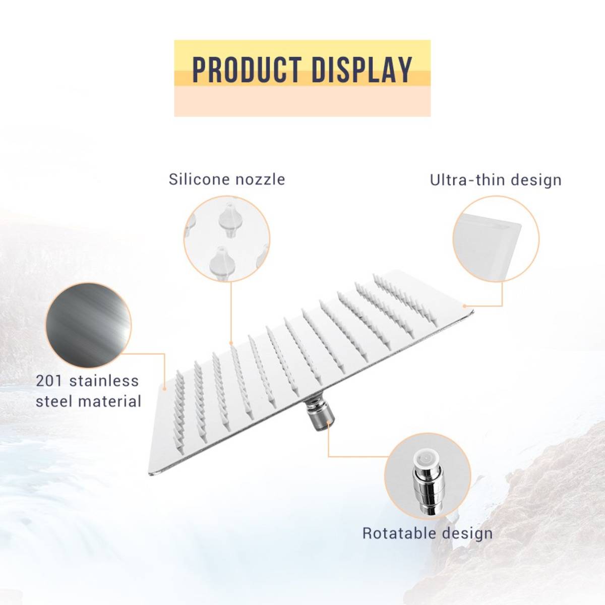 Regadera Cuadrada De Acero Inoxidable, Medida 20x20 Cm, Resiste Alta Presión O Hidroneumático, Marca