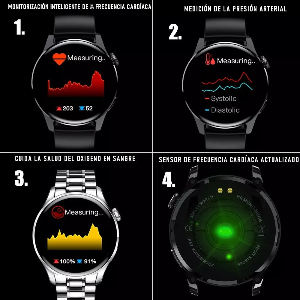 Reloj inteligente smart watch bluetooth multifuncional, metálico, resistente al agua.