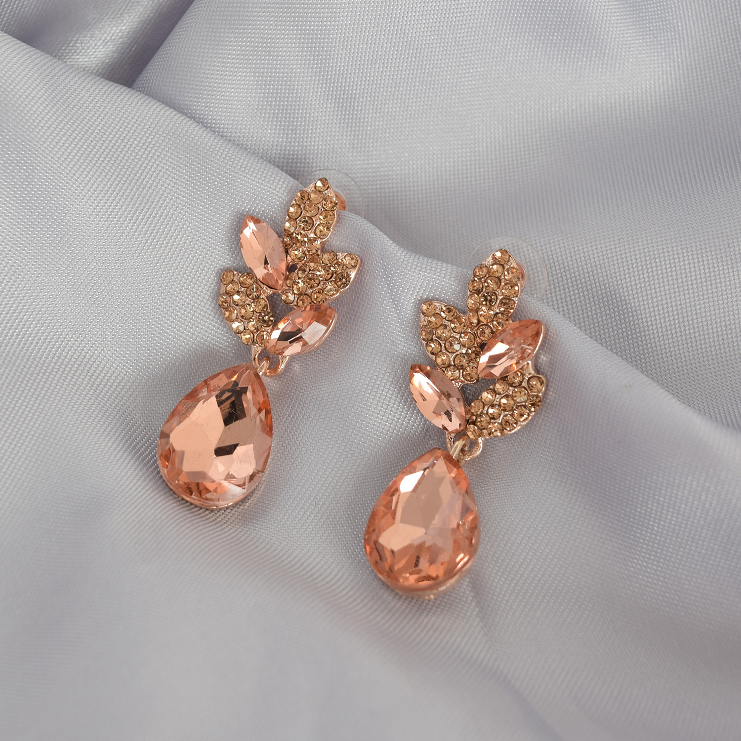 Aretes Largos Gota para Fiesta con Cristal-Rose