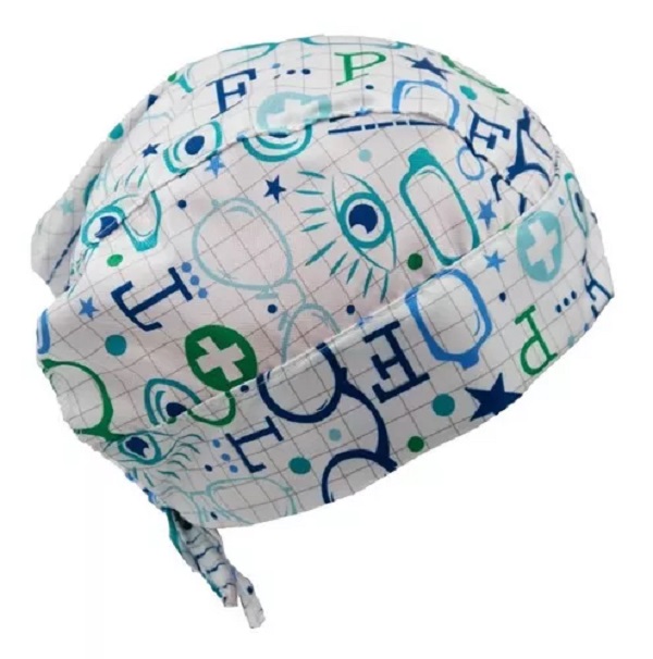 Gorro Médico Quirúrgico Tela Antifluido, Estampado color Blanco Lentes