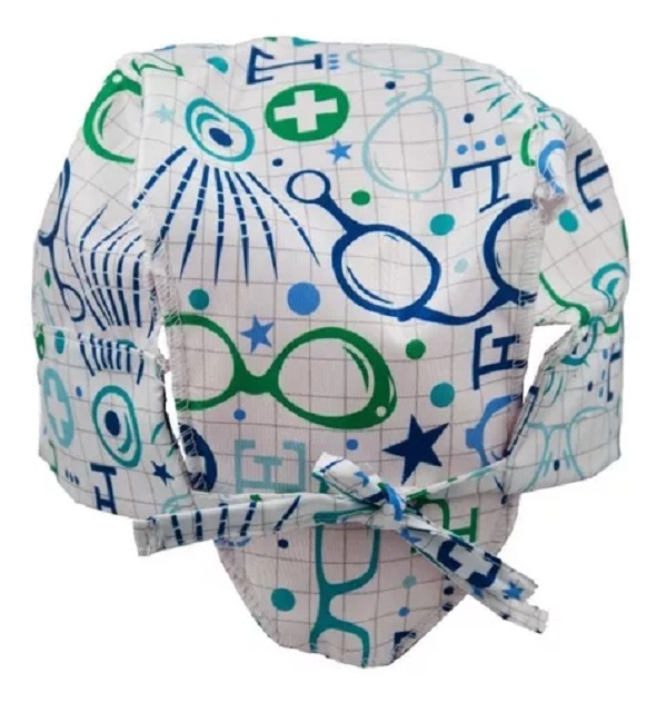 Gorro Médico Quirúrgico Tela Antifluido, Estampado color Blanco Lentes