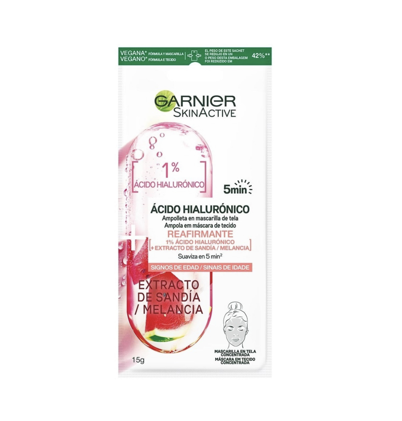 Mascarilla Garnier Skin Active Ácido Hialurónico Sandía 15 G