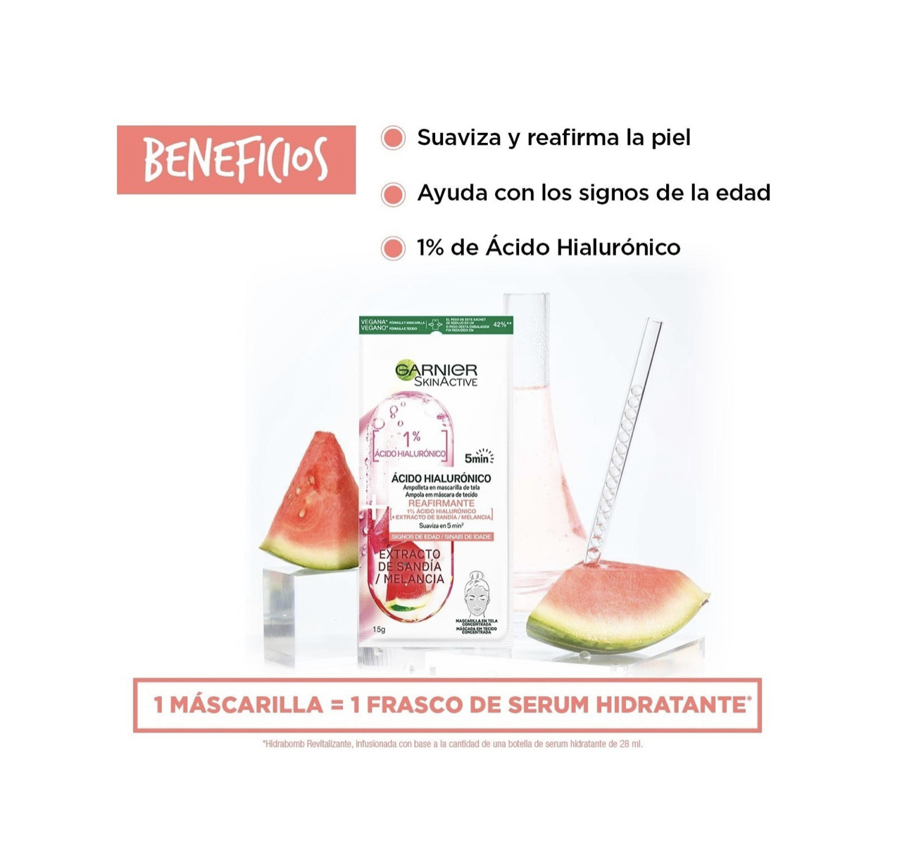 Mascarilla Garnier Skin Active Ácido Hialurónico Sandía 15 G